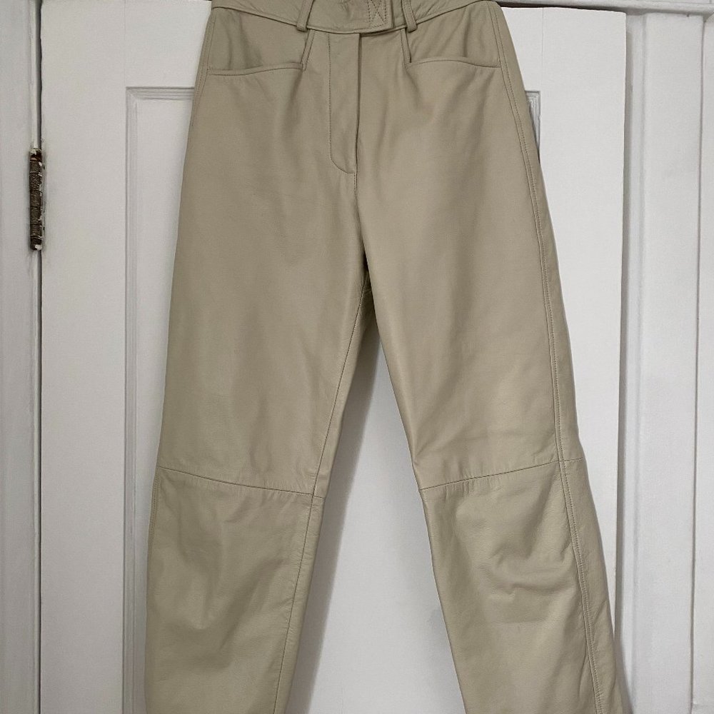 Beige leather pants